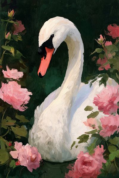 Cygne parmi les fleurs roses n° 3 par Studio BB