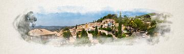 Zomerse Zaligheid over Bormes-les-Mimosas, gevangen in Aquarel