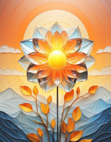 Bloem met zonsondergang van Mustafa Kurnaz