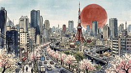 Tokio-Träume unter der aufgehenden roten Sonne von my pixel art