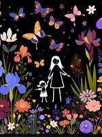 Mother & Child Silhouette – Floral Fantasy Art