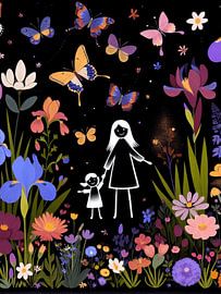 Mother & Child Silhouette – Floral Fantasy Art by Ruliyreed