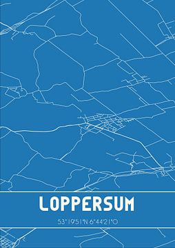 Blauwdruk | Landkaart | Loppersum (Groningen) van MijnStadsPoster
