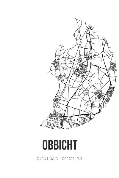 Obbicht (Limburg) | Landkaart | Zwart-wit van Stad & Wand