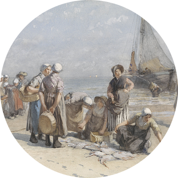Vissersvrouwen op het Scheveningse strand, Bernardus Johannes Blommers, ca. 1880 - ca. 1885