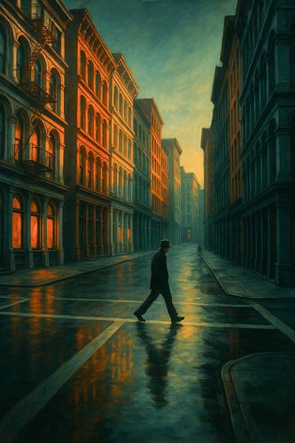 Greene Street Solitude: Wandelaar in de industriële canyon