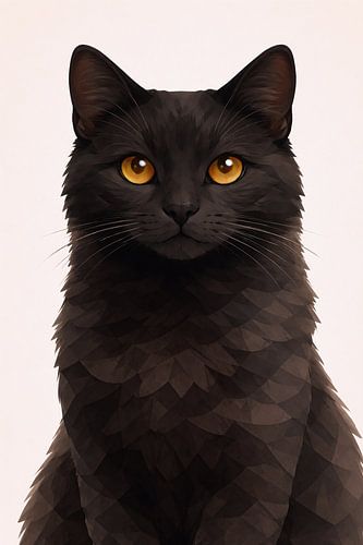Portrait de chat noir vu de face – Élégant tableau mural félin moderne