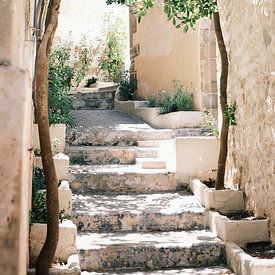 Oude stenen trap in romantisch straatje in oud Ibiza stad, Eivissa van Diana van Neck Photography