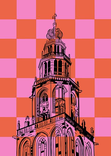 Martini tower Groningen with blocks by Janet Edens