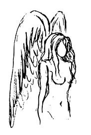Ink sketch of a female angel by Emiel de Lange