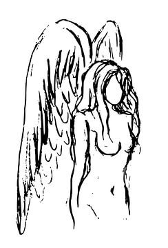 Ink sketch of a female angel by Emiel de Lange
