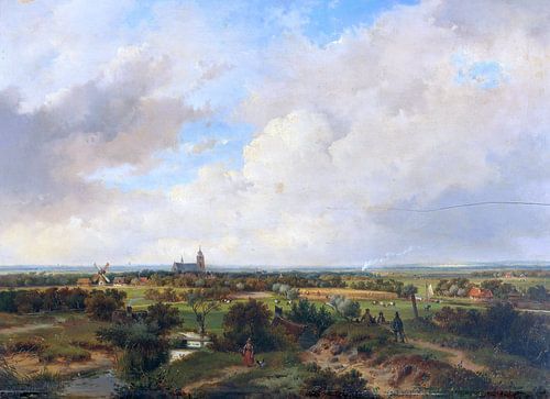 Landschap met trein, andreas schelfhout - ca 1840
