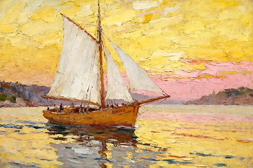 Sailing boat in the evening glow