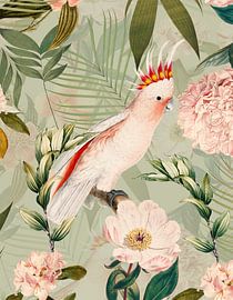 Cacatoès rose en fleurs Jungle sur Floral Abstractions
