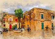 Malta Mdina stad aquarel schilderij #malta van JBJart Justyna Jaszke thumbnail