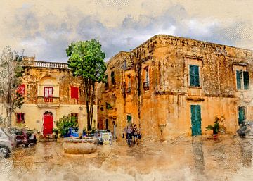Malta Mdina stad aquarel schilderij #malta van JBJart Justyna Jaszke