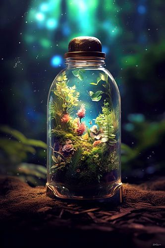 de natuur gevangen in een glazen potje/stolp