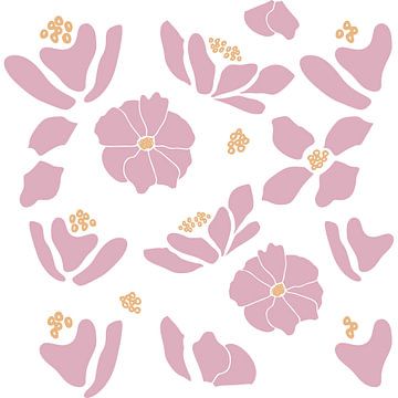 Marché aux fleurs. Art botanique moderne en rose clair, jaune, blanc. sur Dina Dankers