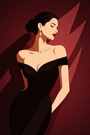 Elegante Vrouw in Zwarte Jurk Poster
