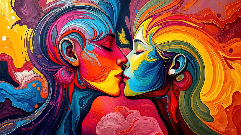 Kiss - Two abstract faces of a longing - From the awakening of colour to the kiss of silence by AidasignArt