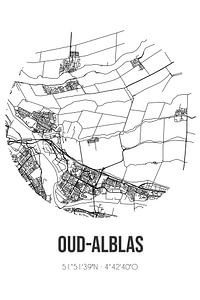 Oud-Alblas (Süd-Holland) | Karte | Schwarz-Weiß von Rezona