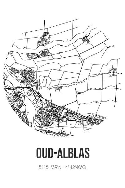 Oud-Alblas (Zuid-Holland) | Landkaart | Zwart-wit van Stad & Wand