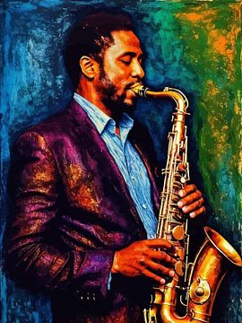 Man die Saxofoon speelt Abstracte Kunst van MIROKKU