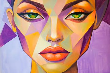Geometrisch portret met heldere kleuren van Poster Art Shop