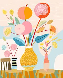 Bunt illustriertes Stillleben mit Blumen