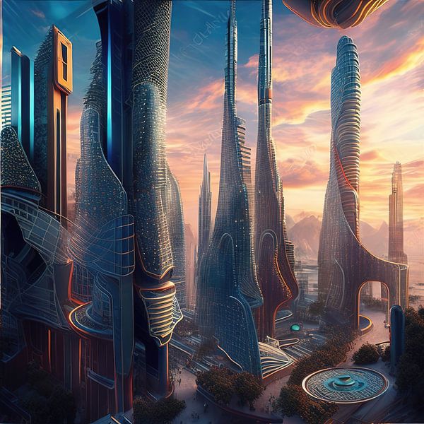 Futuristisch kleurrijk stadsgezicht - 16 van Leo Luijten