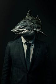 Hai als Mafiaboss Gangster mit schwarzem Hintergrund von Digitale Schilderijen