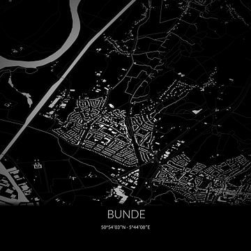 Zwart-witte landkaart van Bunde, Limburg. van Rezona