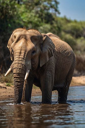 Machtige olifant loopt door water