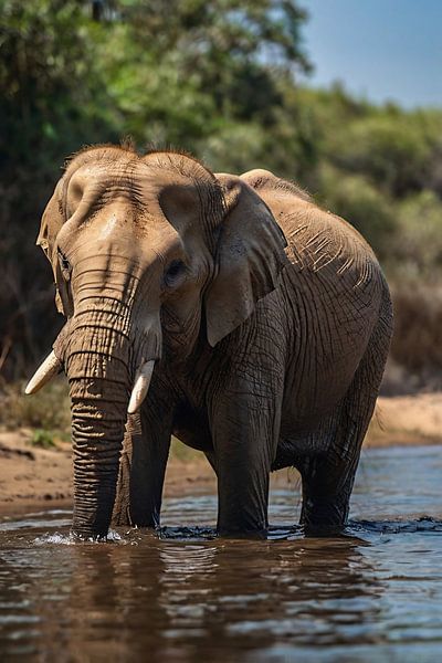 Mighty elephant walks through water by Art & Soul Creations