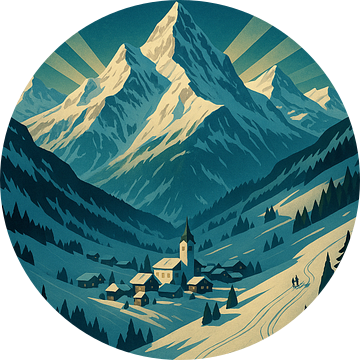 Alpen Art Deco Reis Poster - Majestueuze Berg Muur Kunst