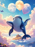 Abstract Whale and Water Splash Art