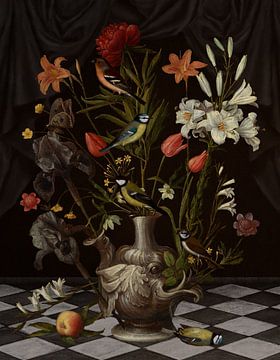 Orsola's Flowers & Birds in a Grotesque Vase van Marja van den Hurk