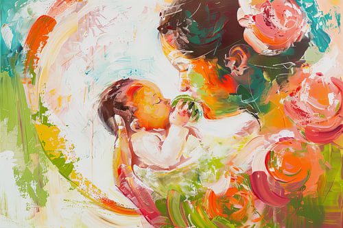 Digitaal abstract schilderachtig portret fictieve vrouw en kind