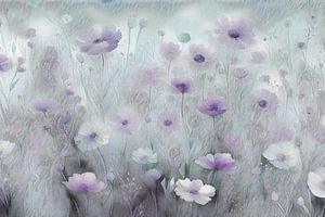 Wildblumen im Nebel, moderne und abstrakte Blumenwiese in aktuellenFarben