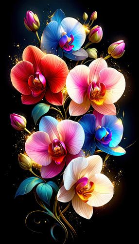 Orchideeën - Een florale enscenering van de orchidee tussen gouden stilte en lichtgevende pracht (3 van 3)