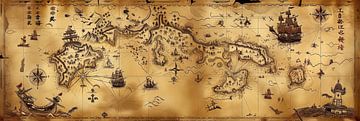 Pirate treasure map as illustration in panorama by Digitale Schilderijen