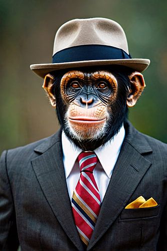Stijlvolle chimpansee met hoed