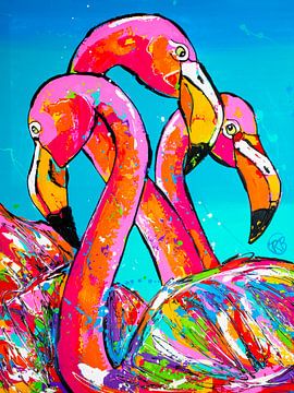 Flamingo trio van Happy Paintings