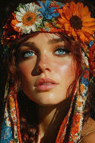 kunst vrouw met bloemen print