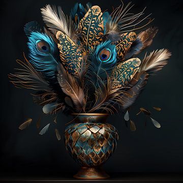 Vaas met exotische veren (15) van Rene Ladenius Digital Art