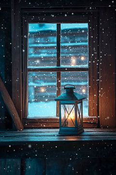 Winter lantaarn licht zicht van Poster Art Shop