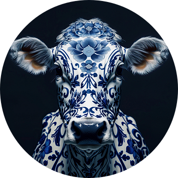 Portret van Delfts blauwe porseleinen koe van Thea