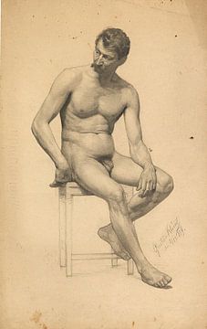 Gustav Klimt - Zittend mannelijk naakt (1879) van Peter Balan