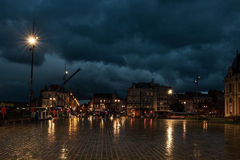 Laeken - Belgium- 11 09 2021: Night scape of the old town square by Werner Lerooy