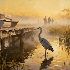 A heron in the morning mist by Kristin M